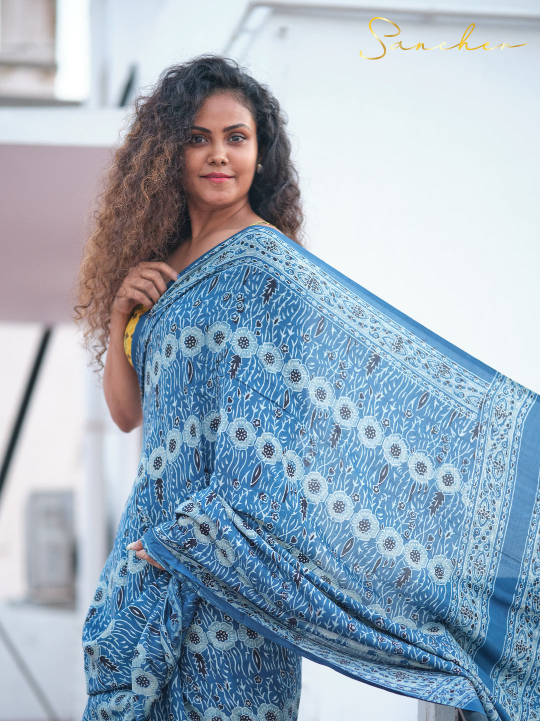 Blue Ajarkh Modal Silk Saree