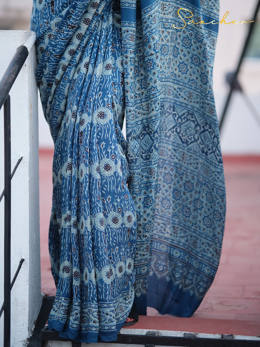 Blue Ajarkh Modal Silk Saree