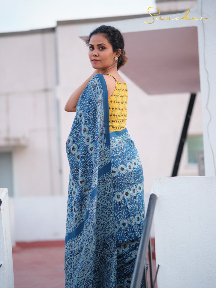 Blue Ajarkh Modal Silk Saree