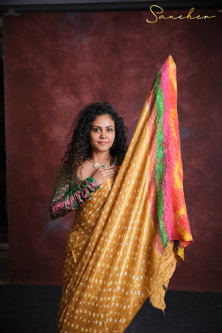 Golden Yellow bandhani saree