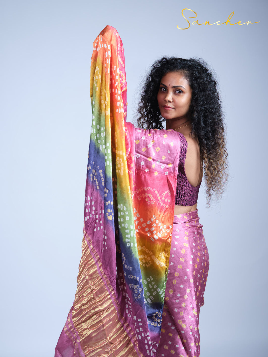 pink bandhani silk saree