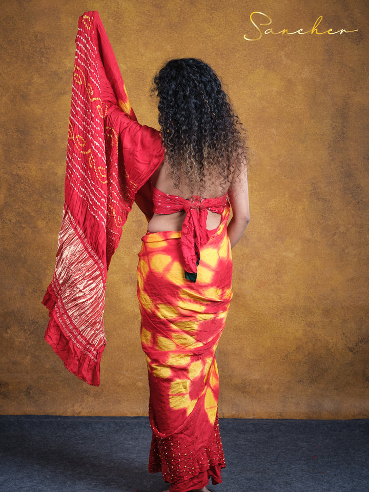 bandhani saree red colour