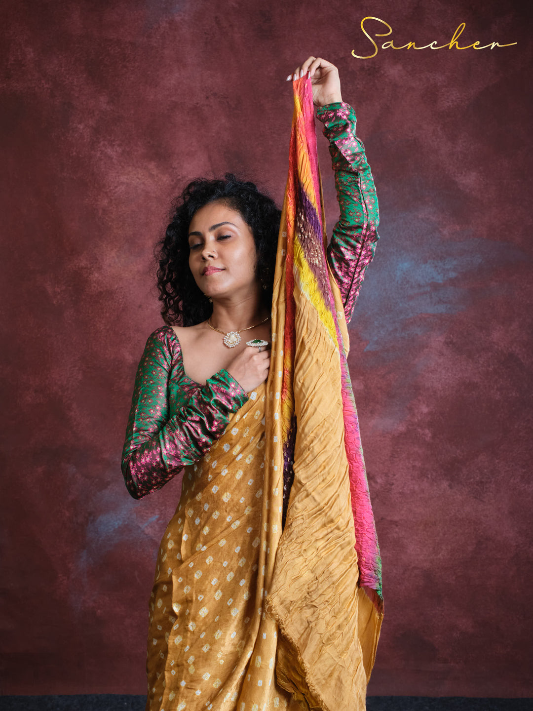 Golden Yellow bandhani saree