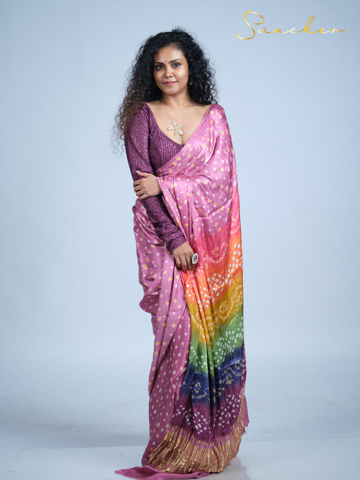 pink bandhani saree