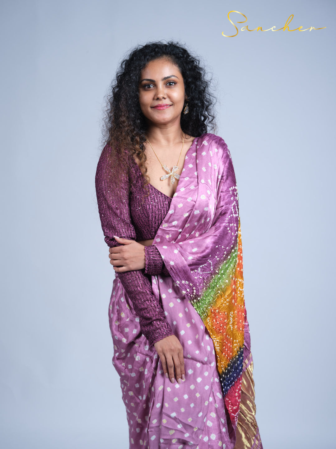 pink bandhani saree