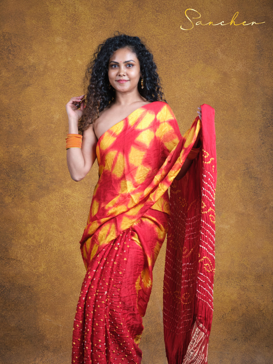 bandhani red saree