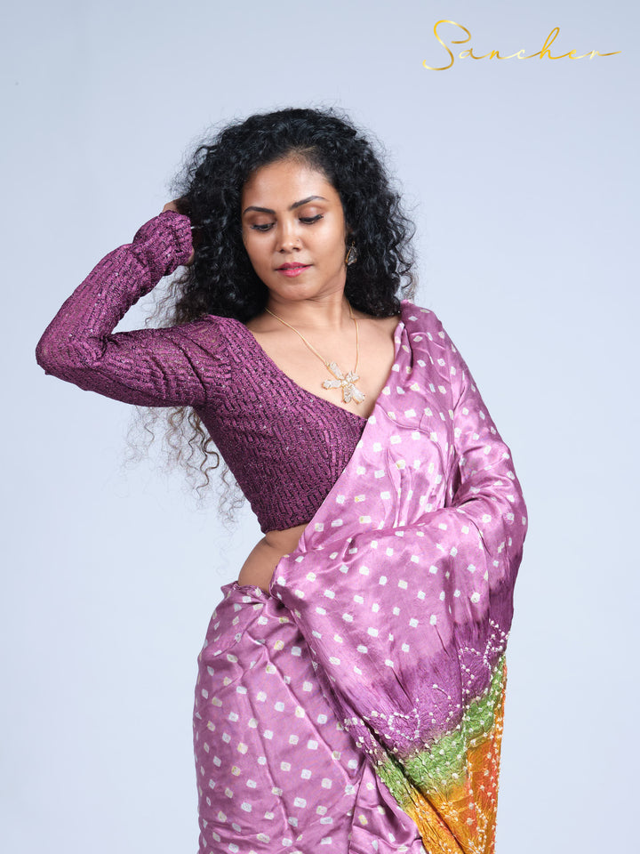 pink bandhani silk saree