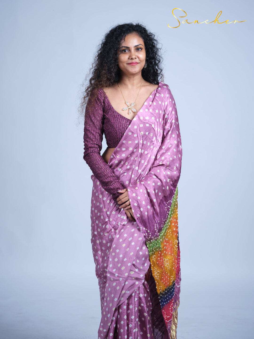 pink bandhani silk saree