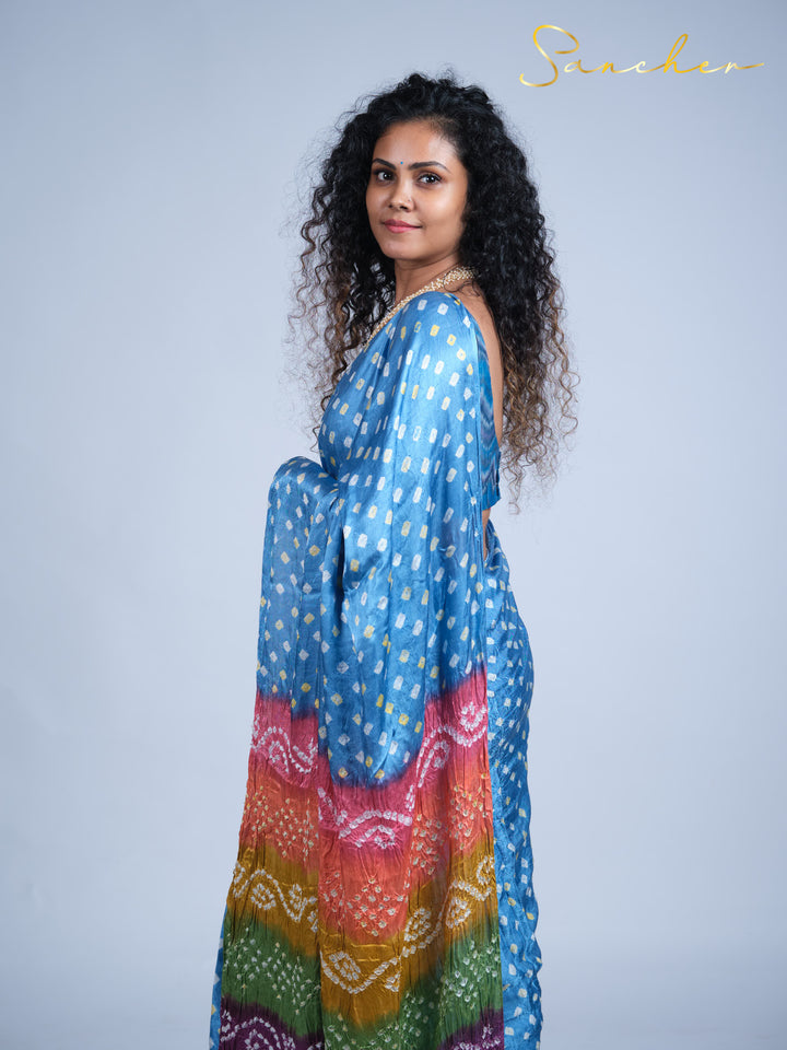 pale blue bandhani saree