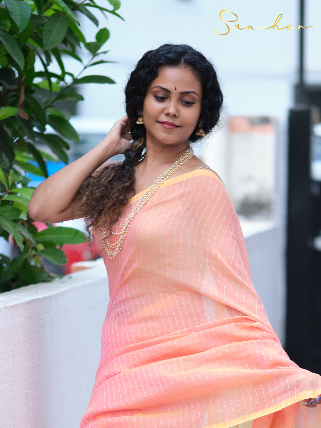 Peach Color Saree