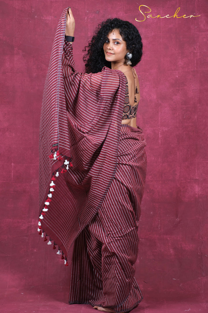 Sassy stripes Mulmul Cotton Saree