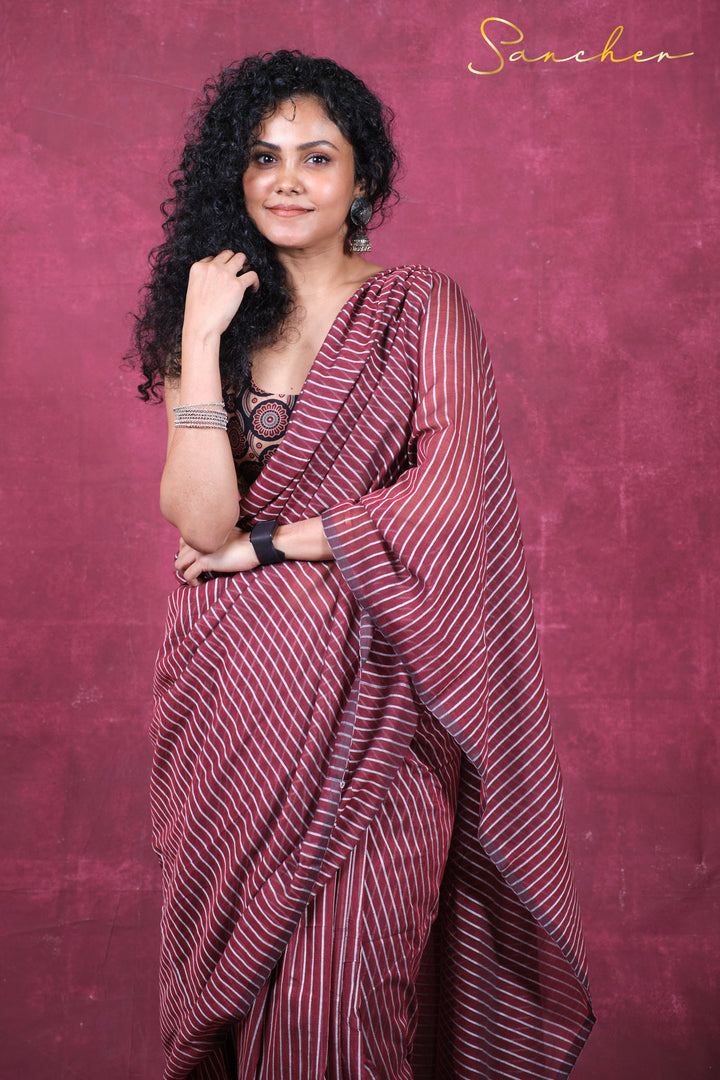 Sassy stripes Mulmul Cotton Saree