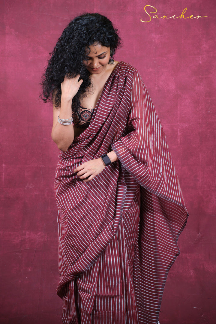 Sassy stripes Mulmul Cotton Saree