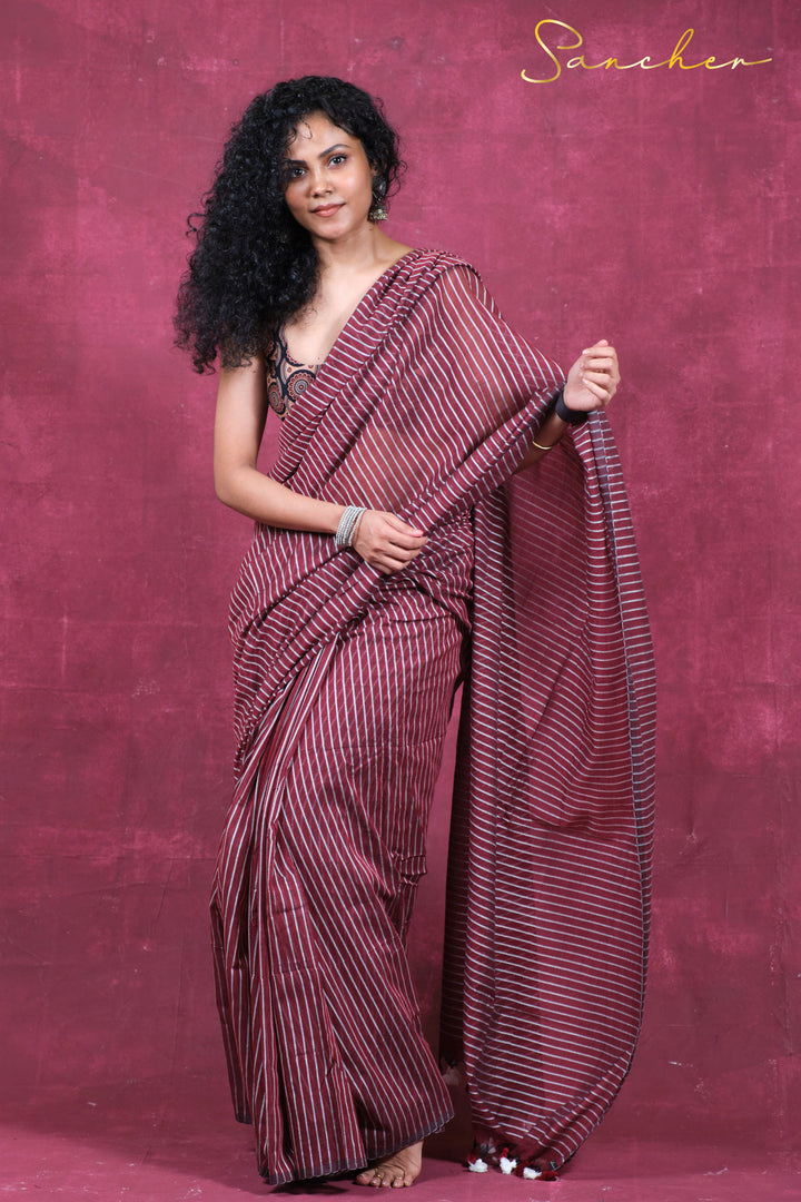 Sassy stripes Mulmul Cotton Saree