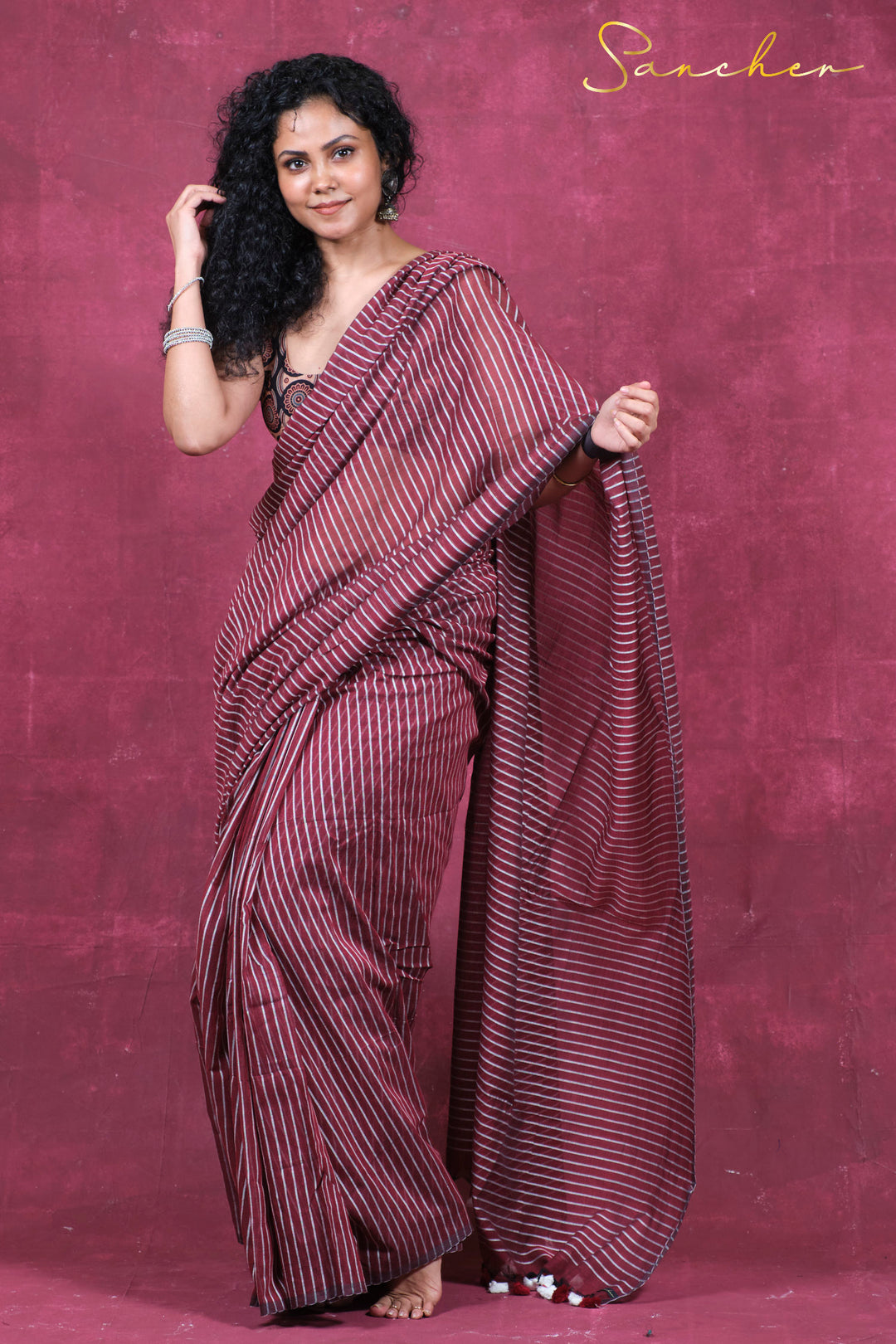 Sassy stripes Mulmul Cotton Saree