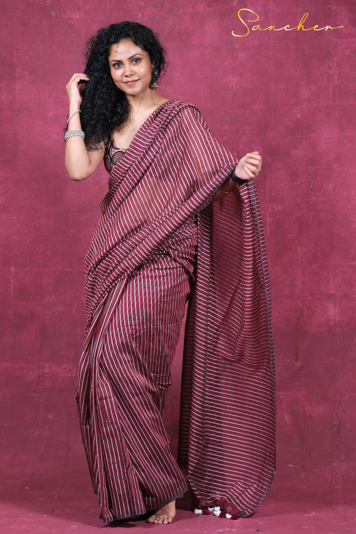 Sassy stripes Mulmul Cotton Saree