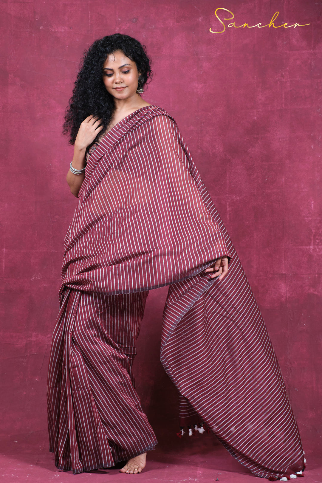 Sassy stripes Mulmul Cotton Saree