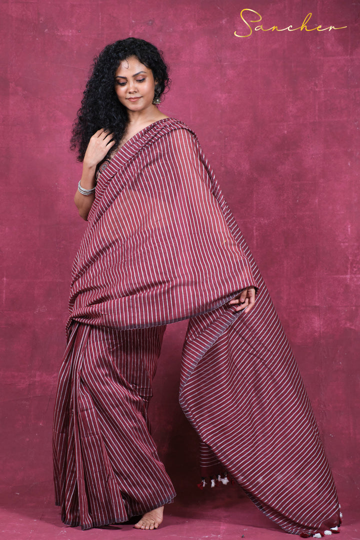 Sassy stripes Mulmul Cotton Saree