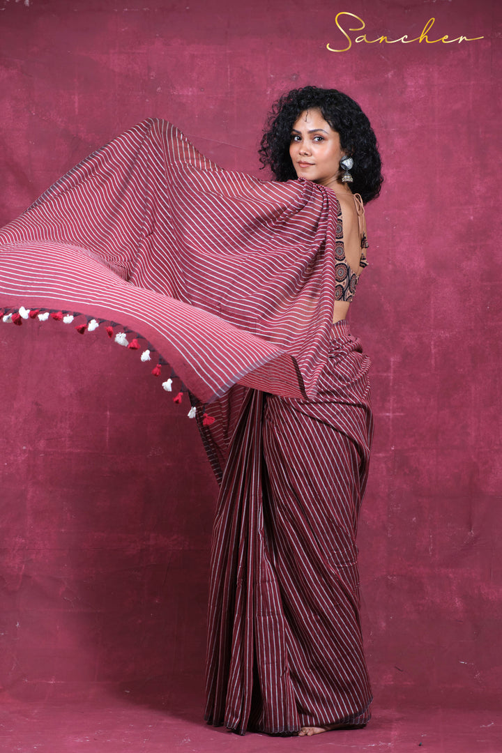 Sassy stripes Mulmul Cotton Saree