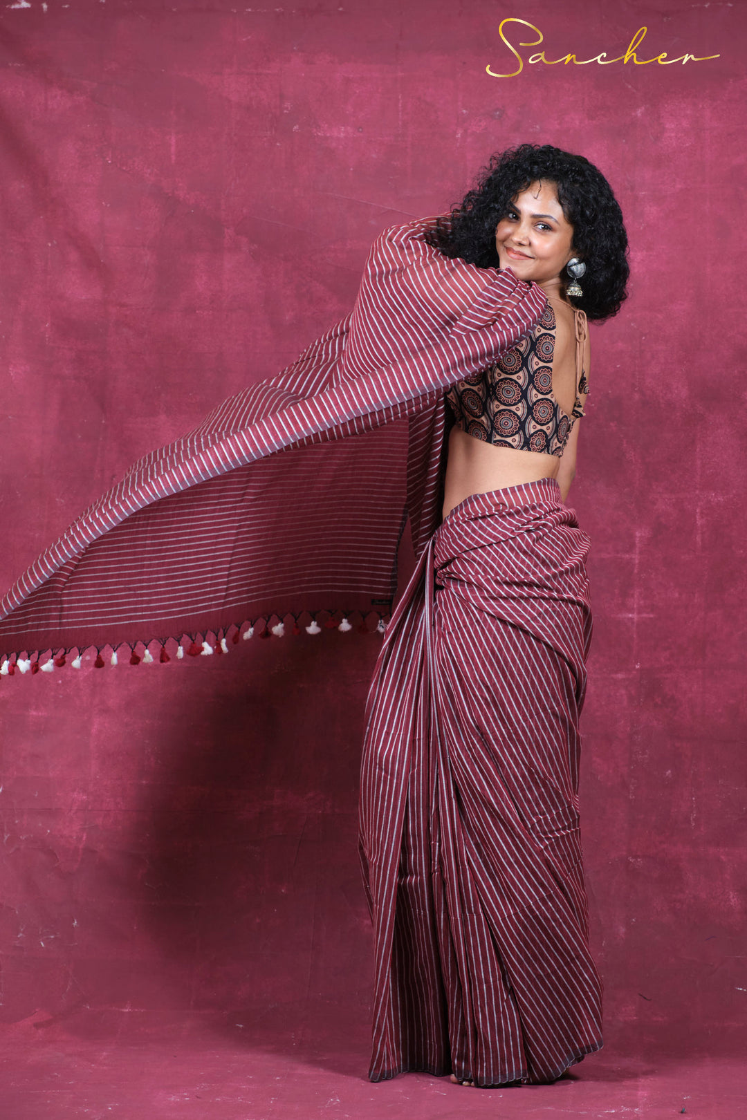 Sassy stripes Mulmul Cotton Saree