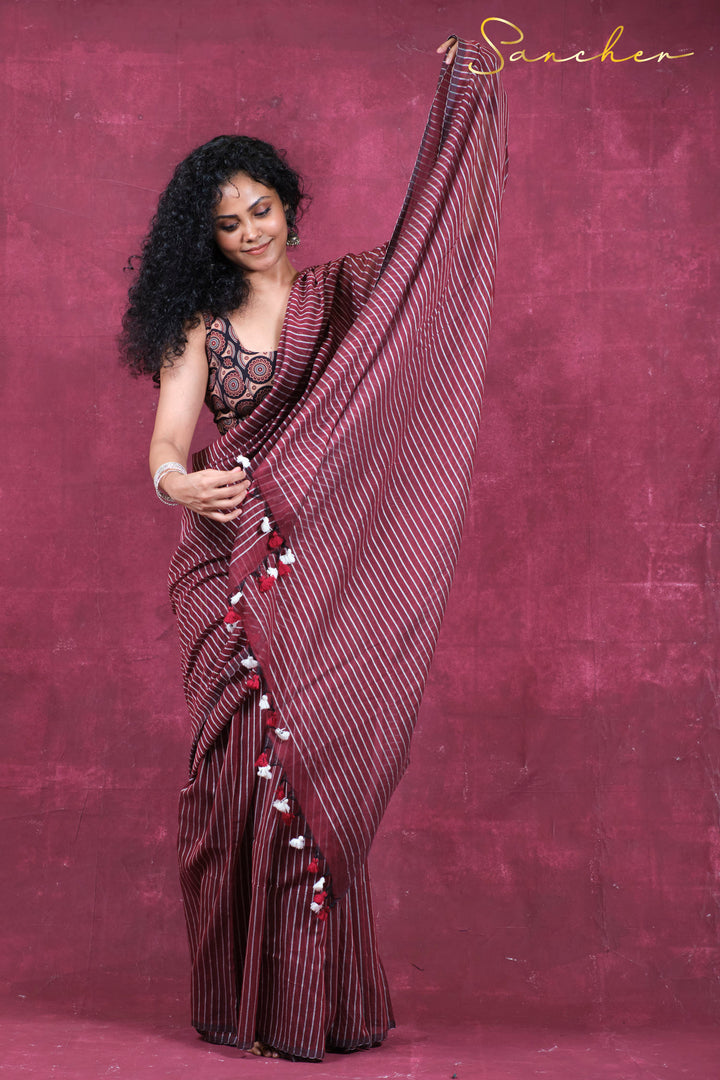 Sassy stripes Mulmul Cotton Saree