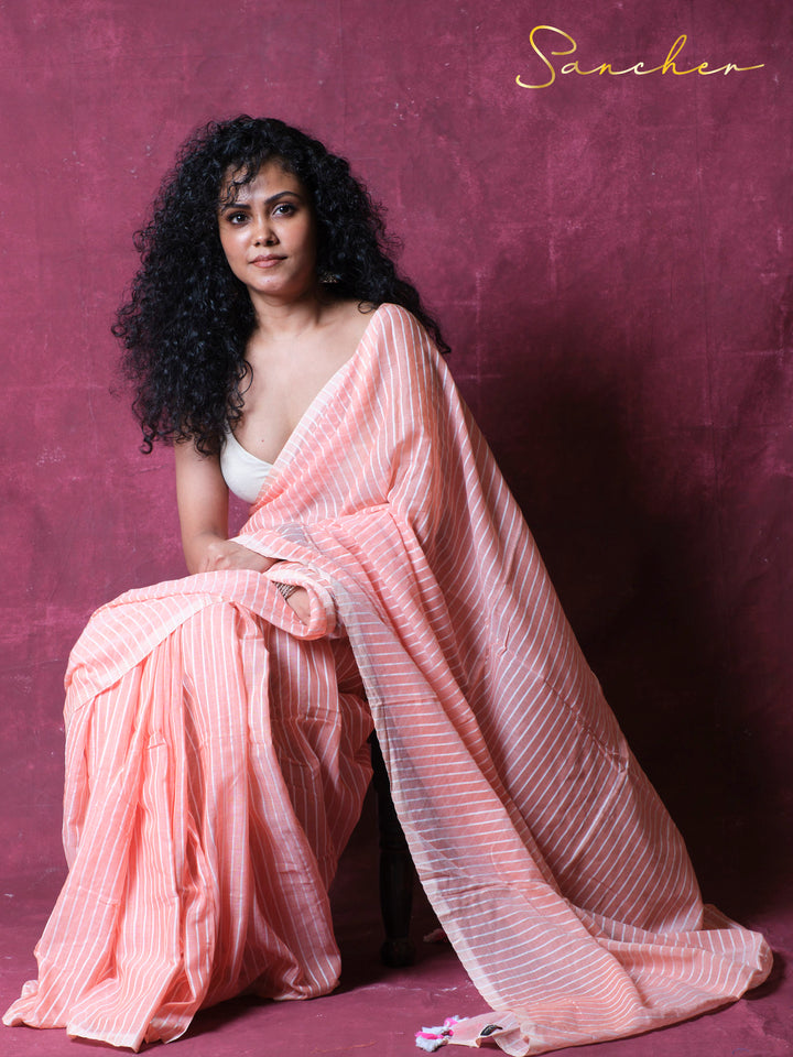 Whispers in lines Mulmul Cotton Saree