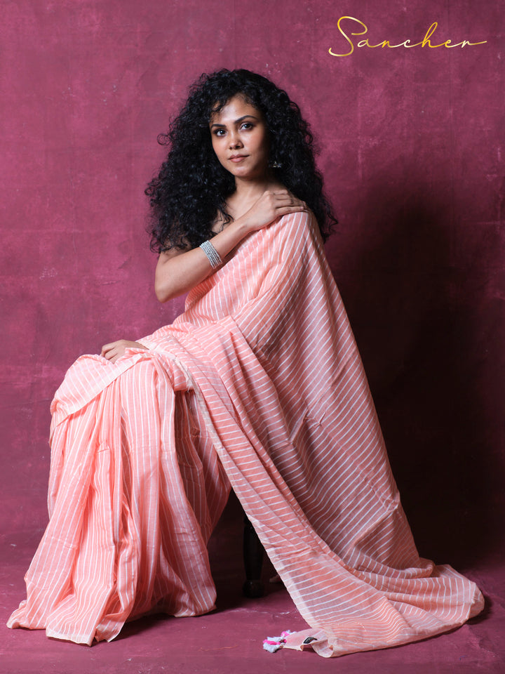 Whispers in lines Mulmul Cotton Saree