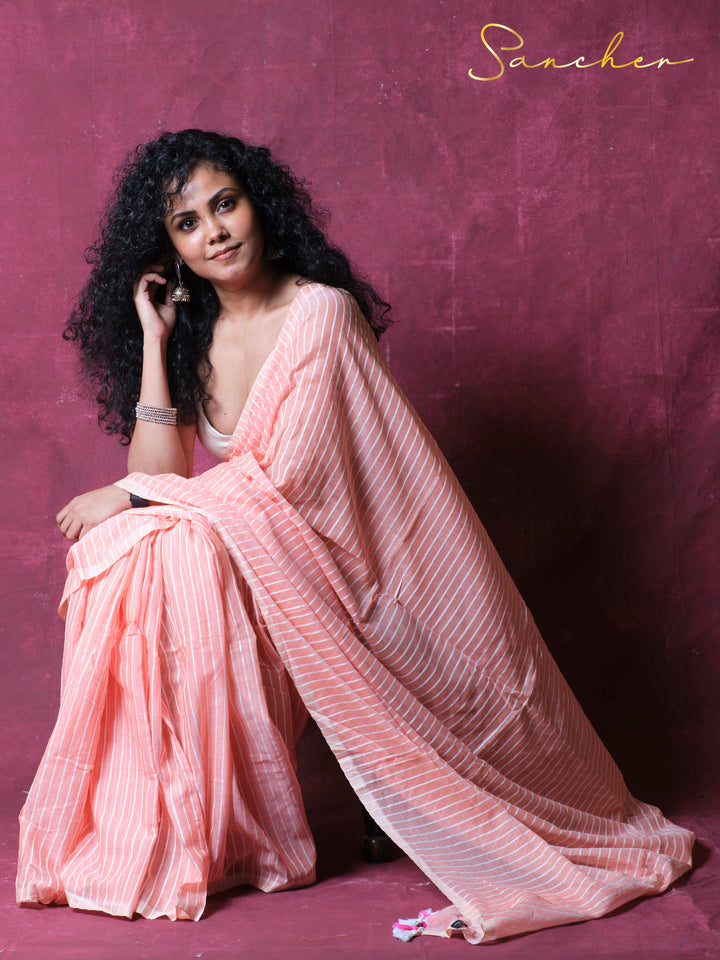 Whispers in lines Mulmul Cotton Saree