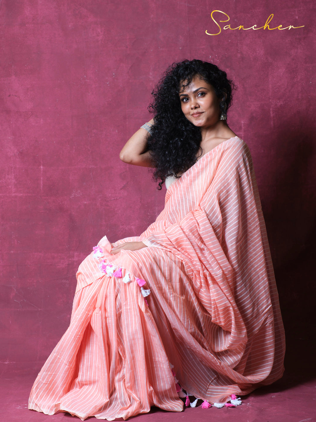 Whispers in lines Mulmul Cotton Saree