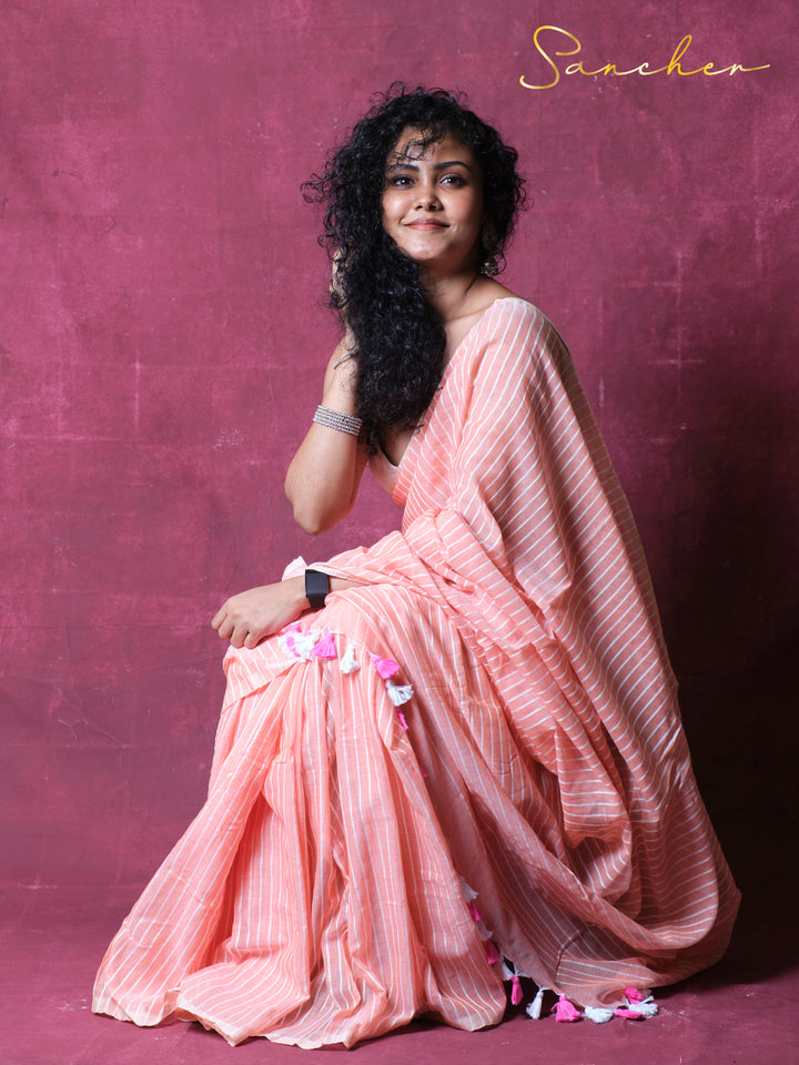 Whispers in lines Mulmul Cotton Saree