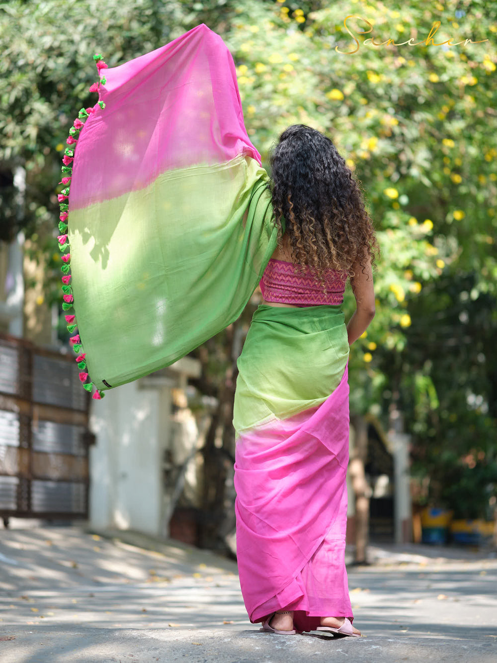 Faded Green & Pink Mulmul Cotton Sarees