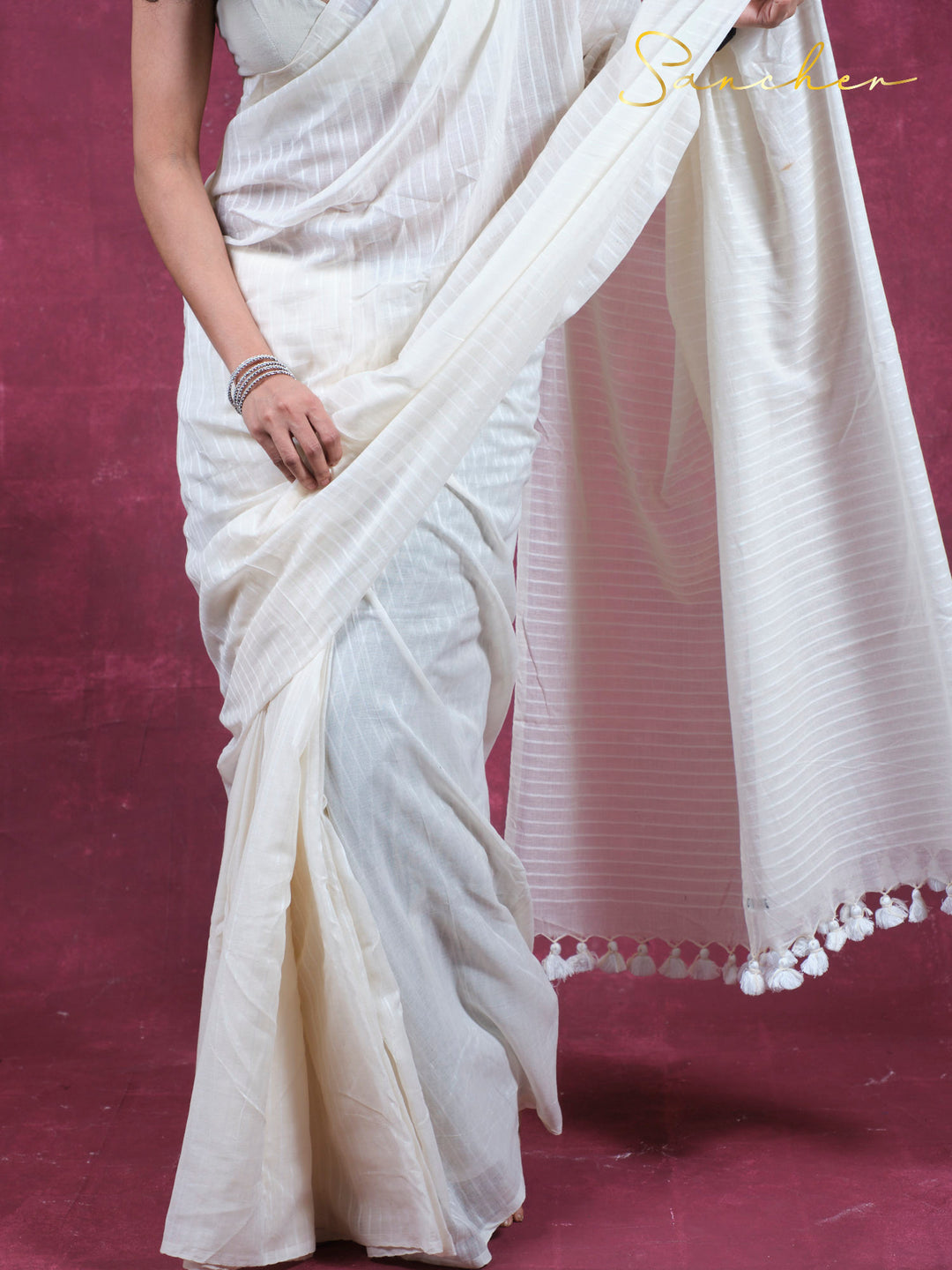 Moon lines Mulmul Cotton Saree