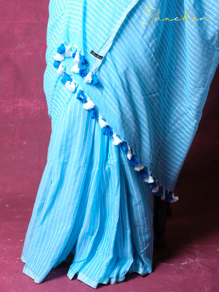 Sky lines Mulmul Cotton Saree