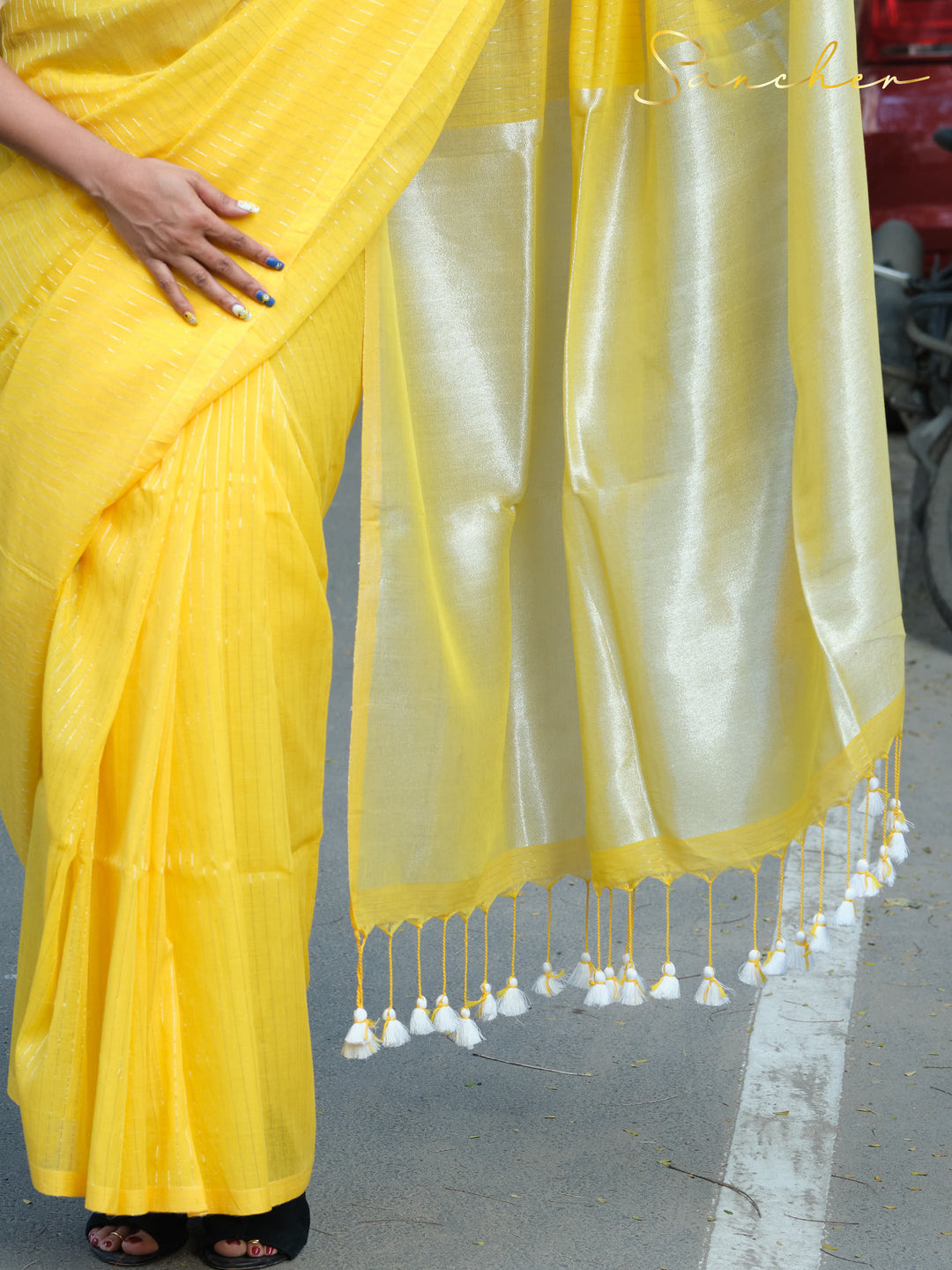 Yellow Mulmul Cotton Saree